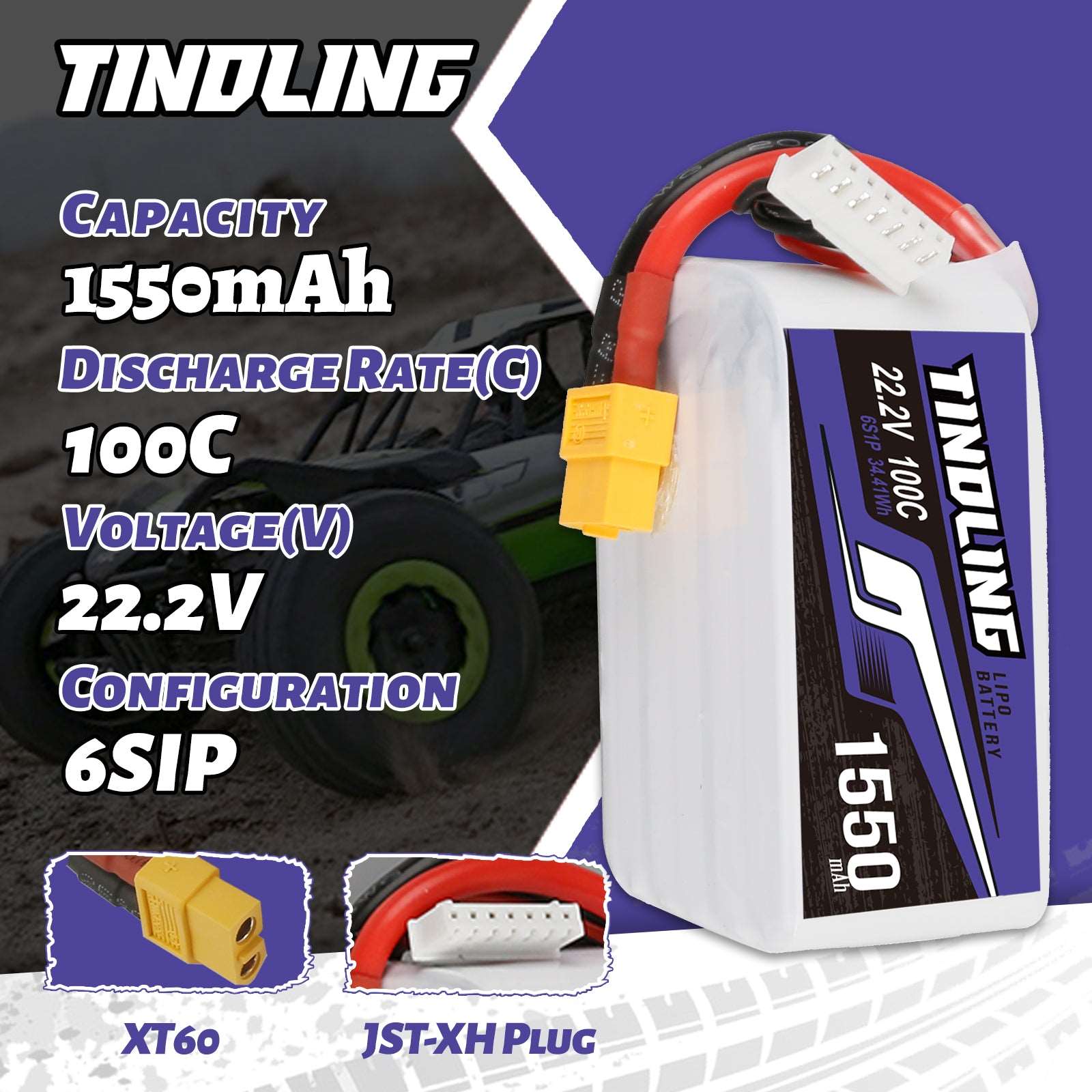 TINDLING Superior Series 1550mAh 6S 22.2V 100C Lipo Battery With