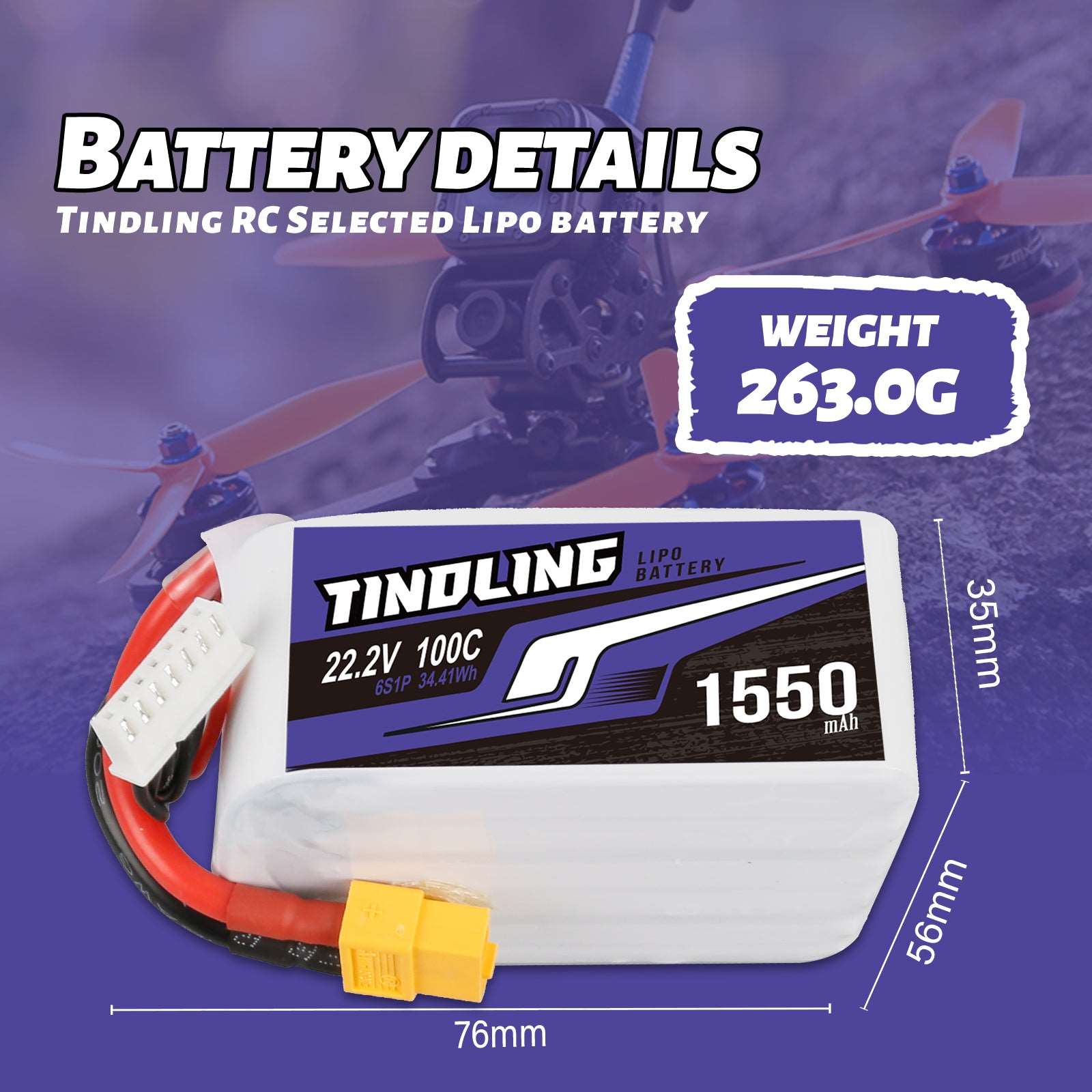 Tindling 1500mAh 4S 14.8V 100C Lipo Battery With XT60 Plug 4PCS
